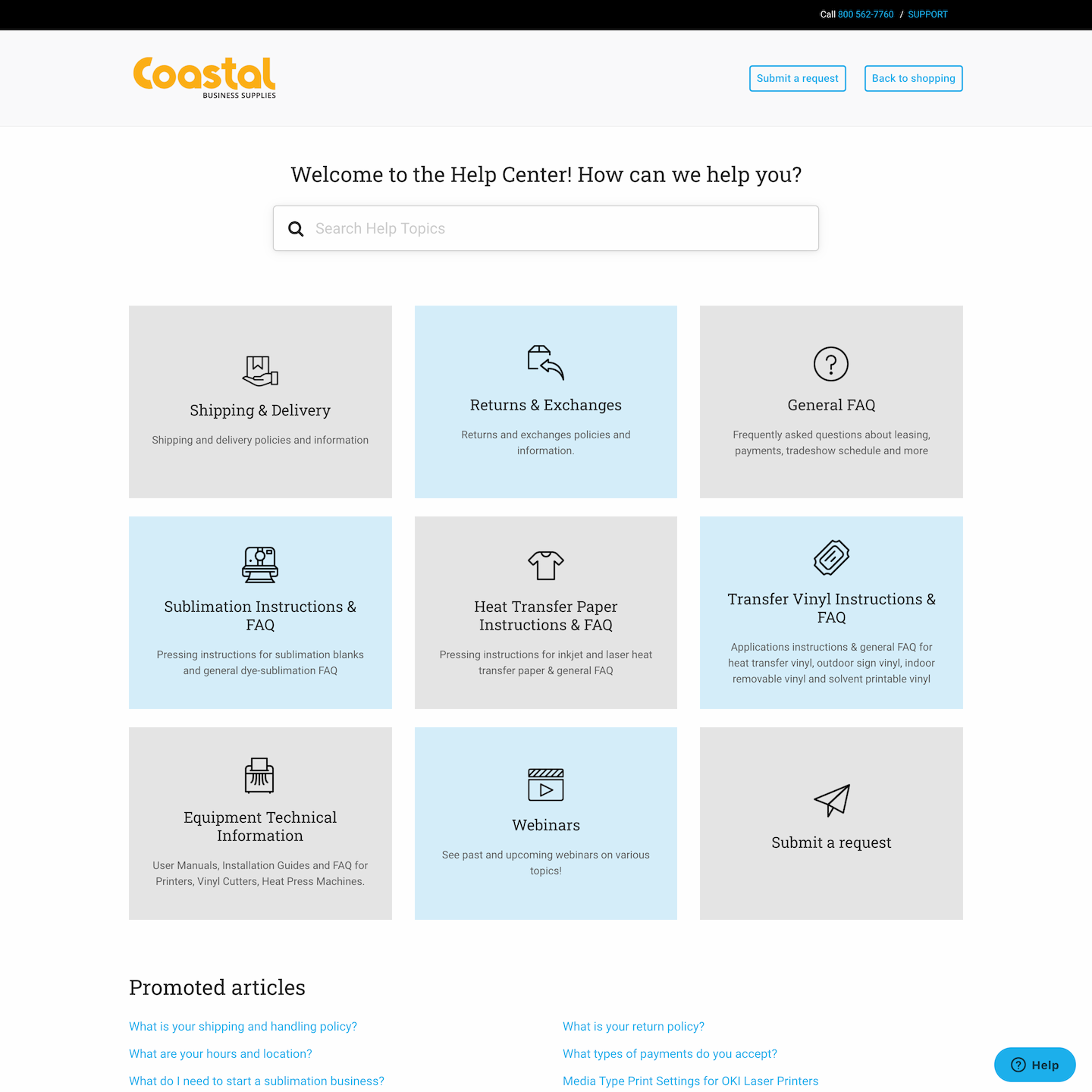 help center branding for Coastal Business