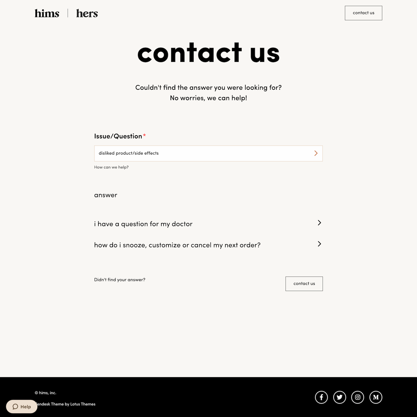 Zendesk help center customization for Hims / Hers