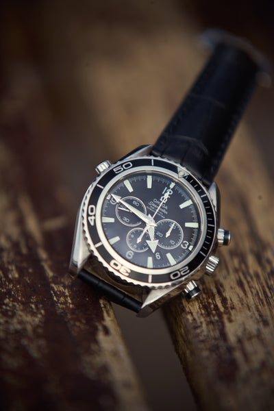 Omega Planet Ocean Chronograph Wedding Watch Black Leather Strap