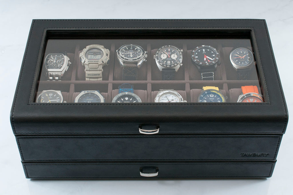 Bayswater 8 Slot Watch Box with Drawer - Mens Watch Box Organizer