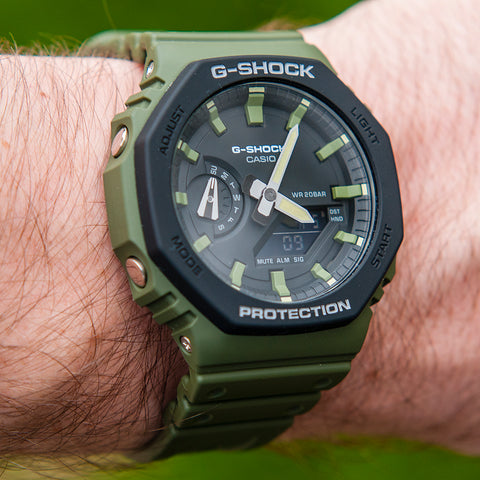 Casio G-Shock GA2110SU-3A GA2100 GA2110 Green on wrist wearing