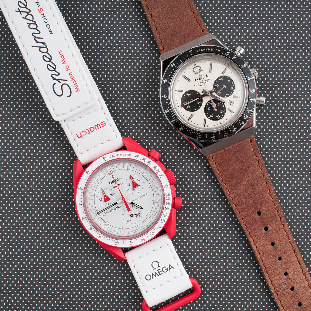 Q Timex Chronograph vs. Swatch x Omega Moonswatch Mission to Mars Watch Review
