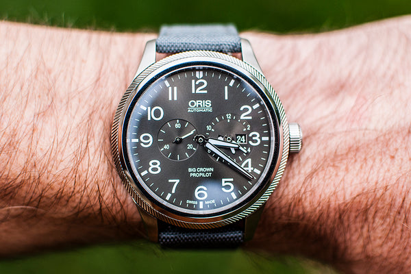 Oris Big Crown Propilot Worldtimer Watch Review dial on wrist