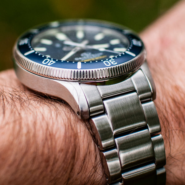 Orient Star Diver Watch review comparison 200m Blue wrist shot wearing bracelet