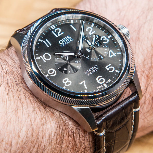 Oris Big Crown Propilot Worldtimer Watch Review dial on wrist