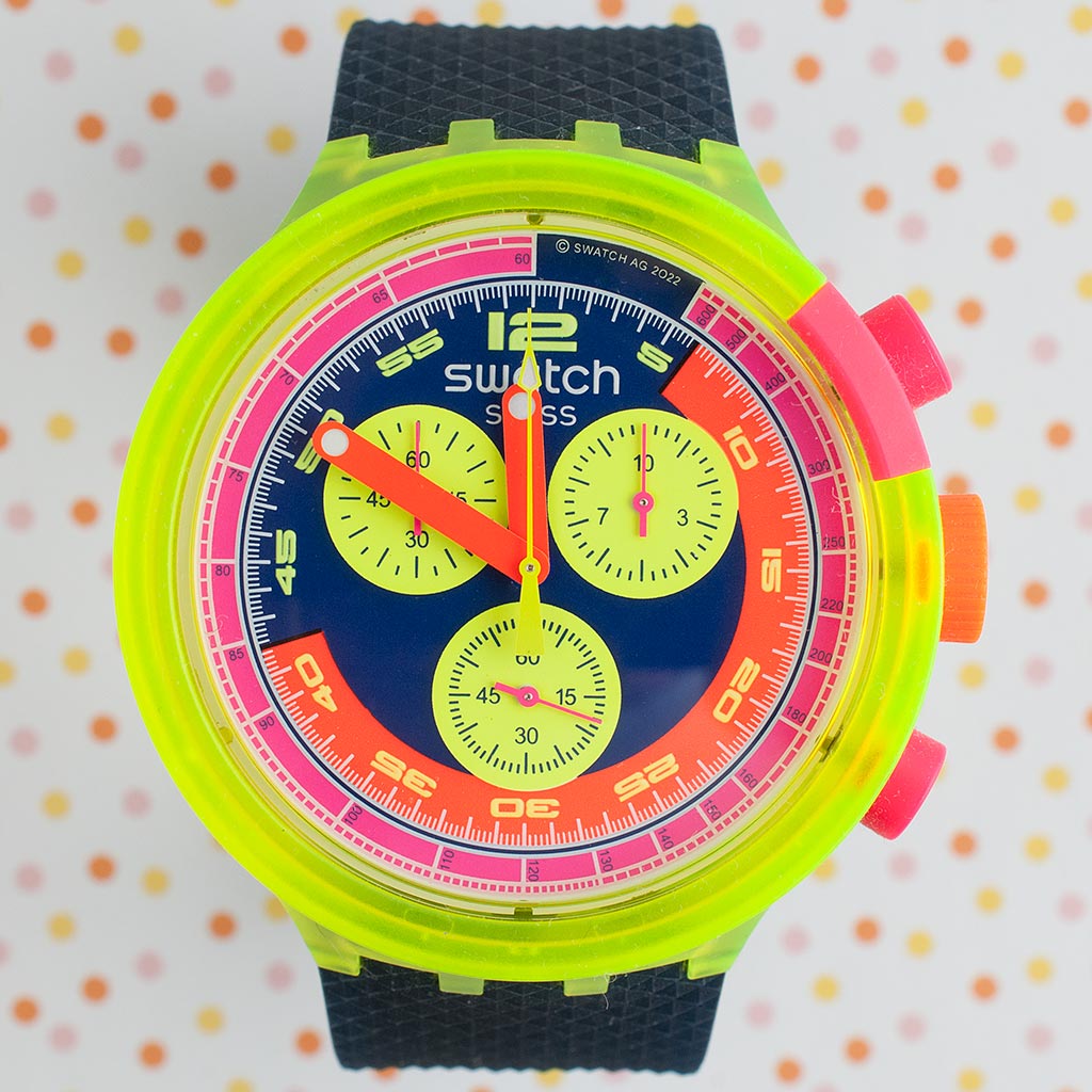 Swatch Neon to the Max Watch Review - SB06J100: Reissue of 90s Swatch Grand Prix