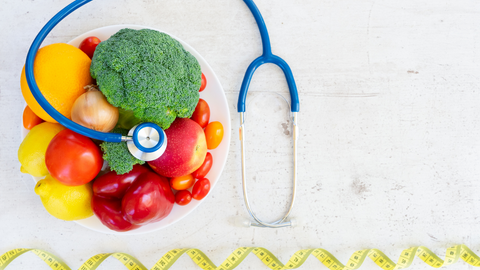 fruits vegetables and stethoscope