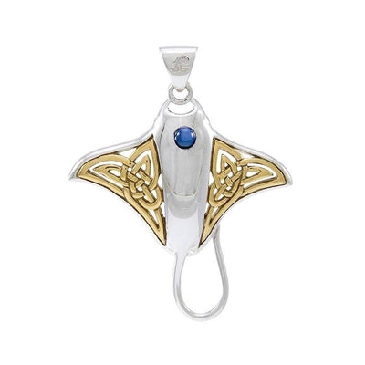 Celtic Manta Ray Sterling Silver and 14 K Gold  Pendant QPD072