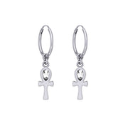 The cross of life ~ Sterling Silver Ankh Hoop Earrings with Gemstone TER2087