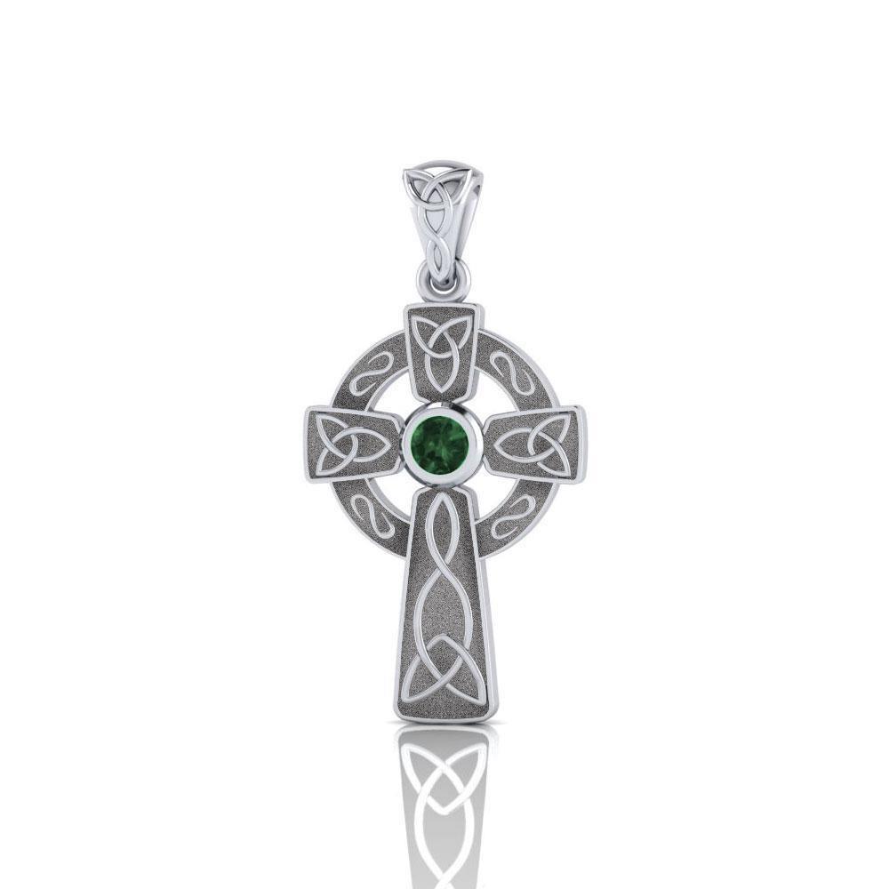 Celtic Knotwork Cross Sterling Silver Pendant with Gem TP1412