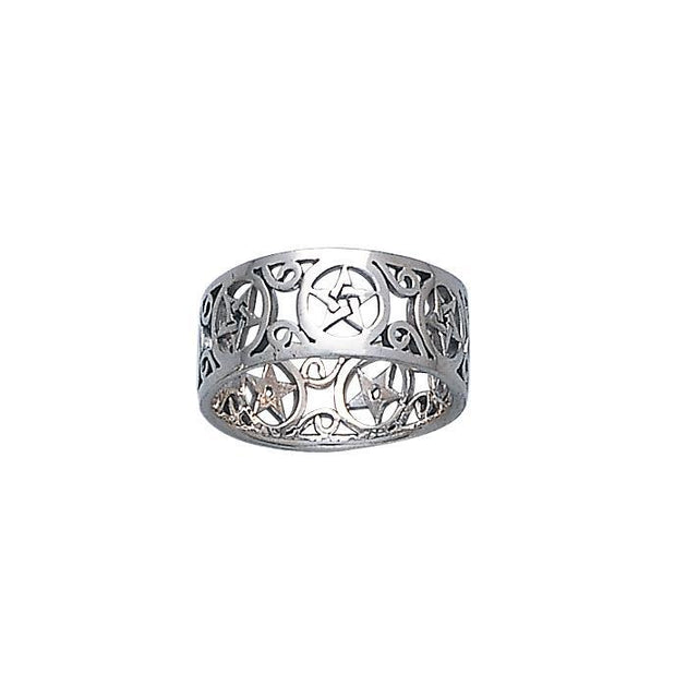 Silver Pentagram Pentacle Ring TR883 Jewerly