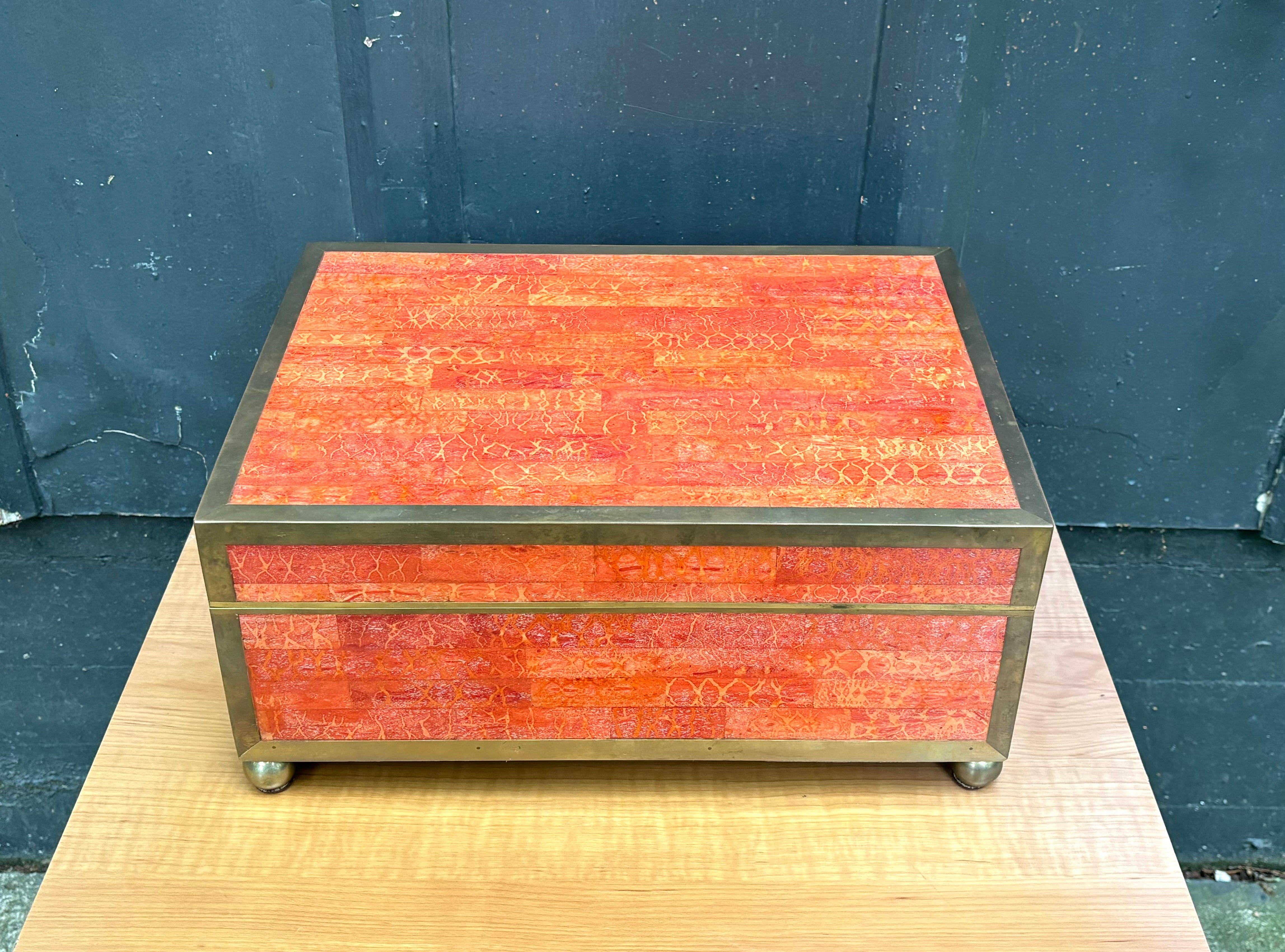 Maitland-Smith Large Burlwood & Brass Hinge-top Box