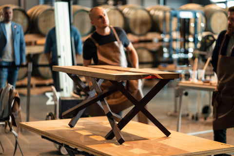 A view of the Team One's coffee table crafted from oak, ash and walnut