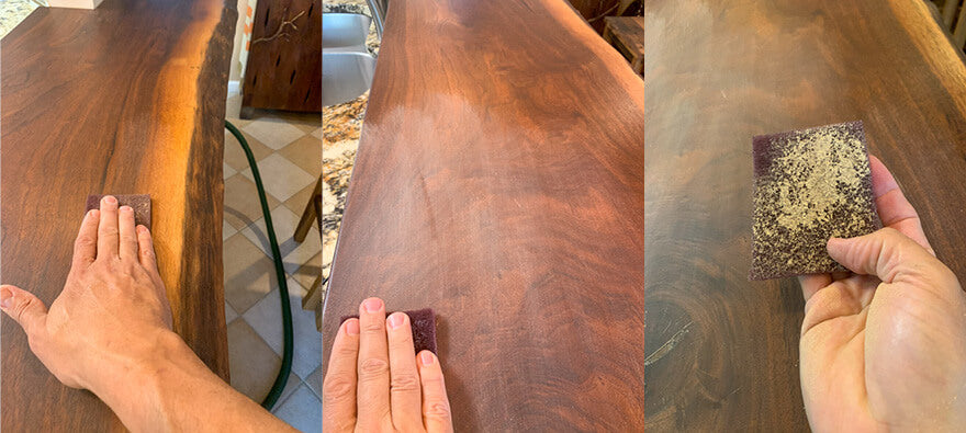 Abrading a countertop using a maroon pad