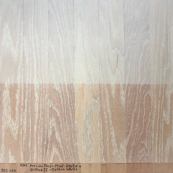 Red Oak without the red is achieved by using a wood stain with some green in it.