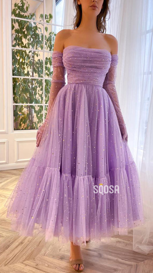 A-line Sweetheart Long Sleeves Lace Vintage Prom Dress with Slit