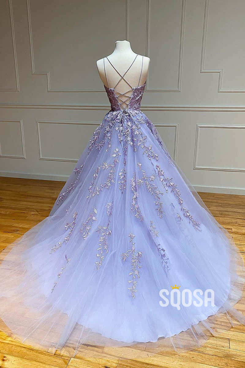 A-line Scoop Tulle Appliques Long Prom Dress QP2553 – SQOSA