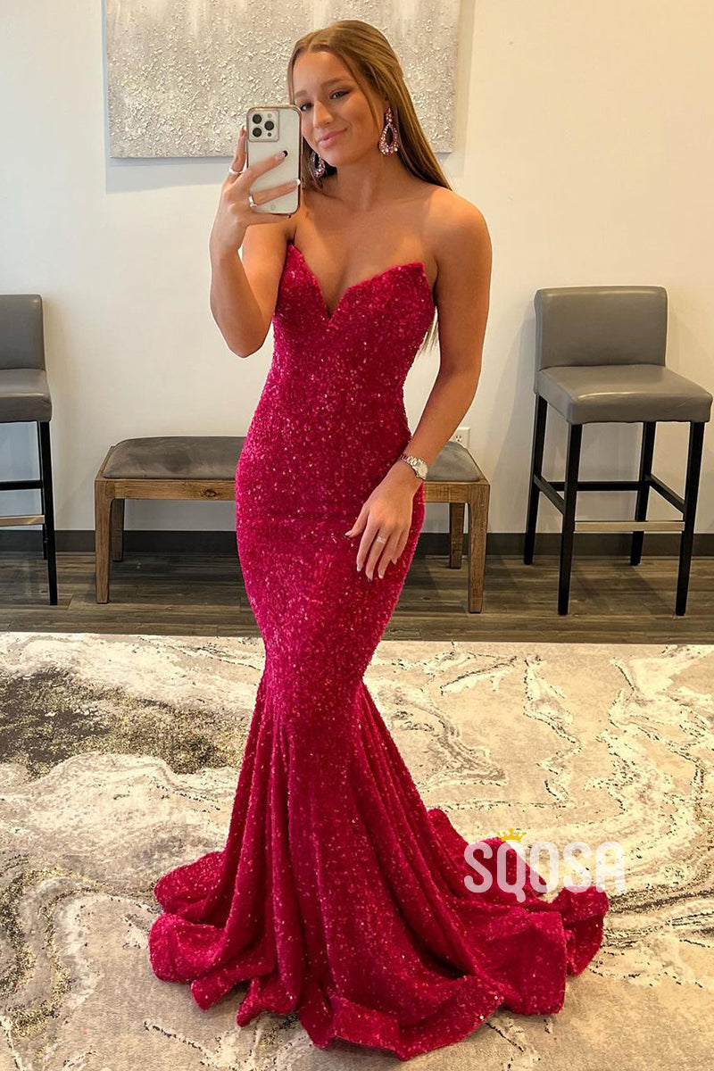 Sexy V-Neck Mermaid Long Prom Dress Glitter QP2582 – SQOSA