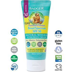 baby sunscreen spf 30 with safe natural zinc oxide badger balm