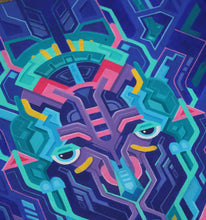 Load image into Gallery viewer, Blue alien acrylic painting closeup