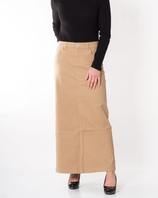 Taupe Midi Length Denim Skirt – Purpose + Passion Boutique