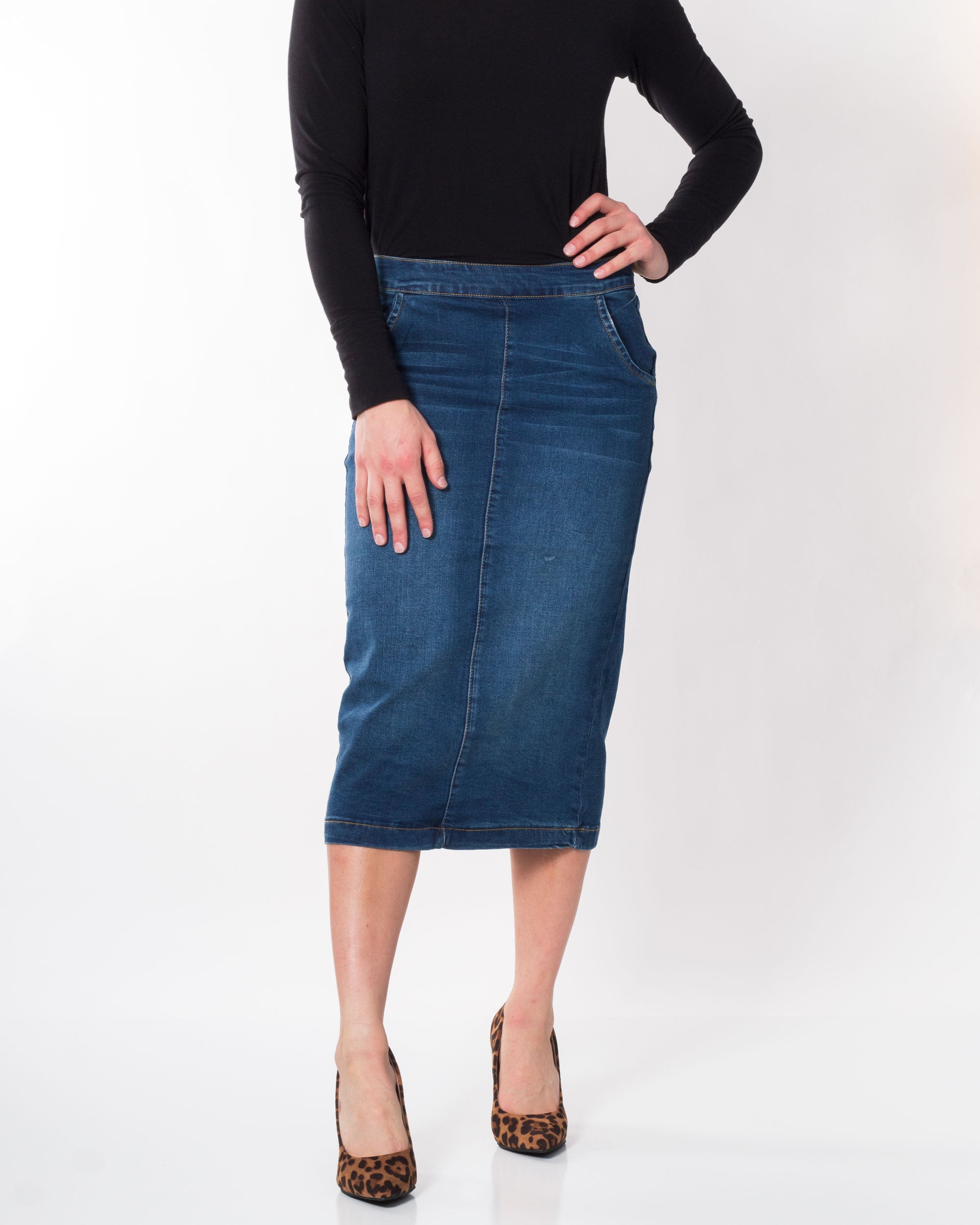 Blue Flat Front Denim Skirt – 4-C Fashions