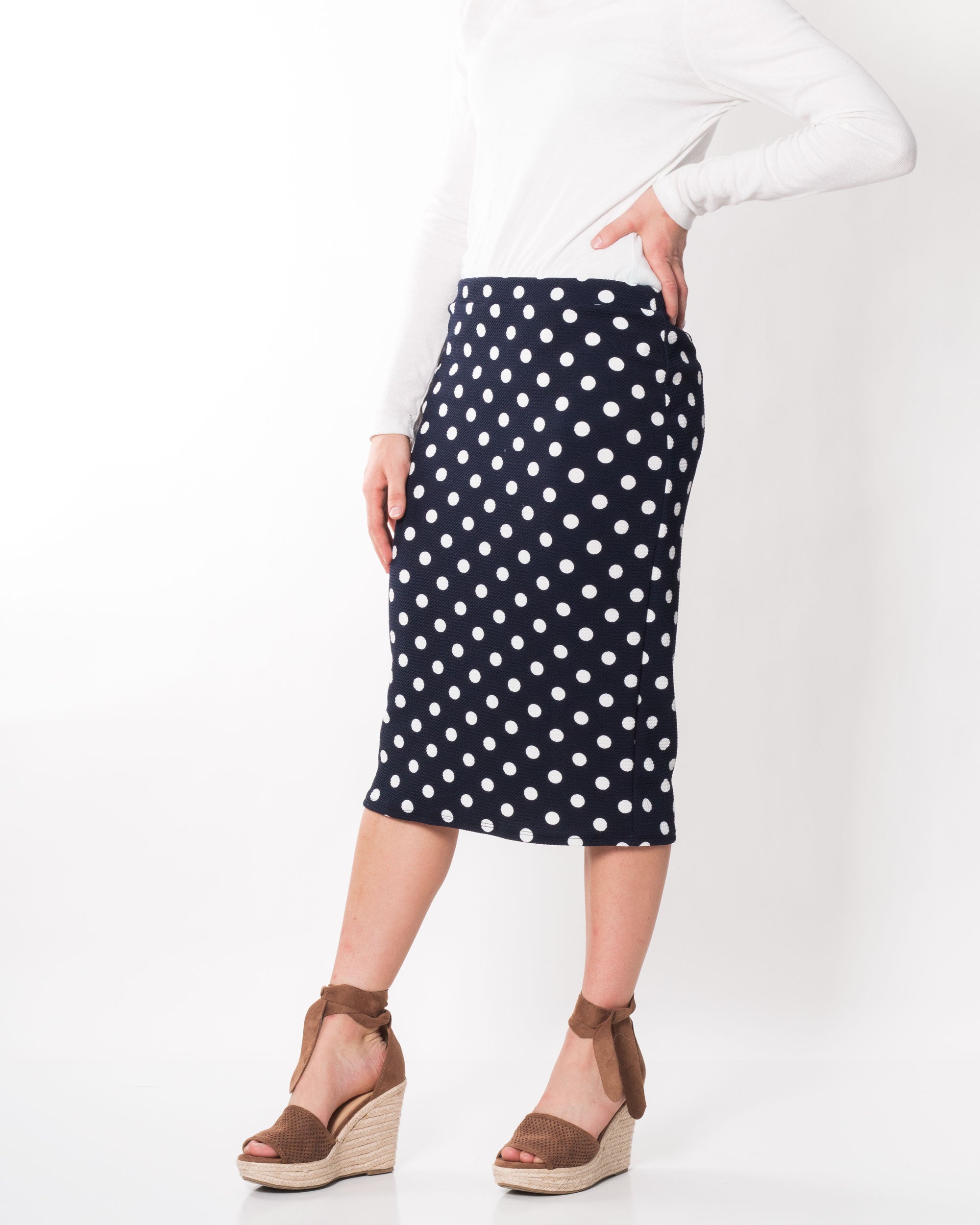 Navy Polka Dot Pencil Skirt – 4-C Fashions