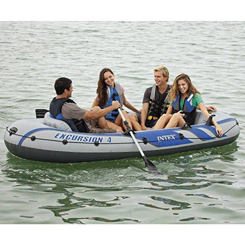 Person - Intex Excursion 4, 4-Person Inflatable Boat Set w Alum Oars,Motor Mounts