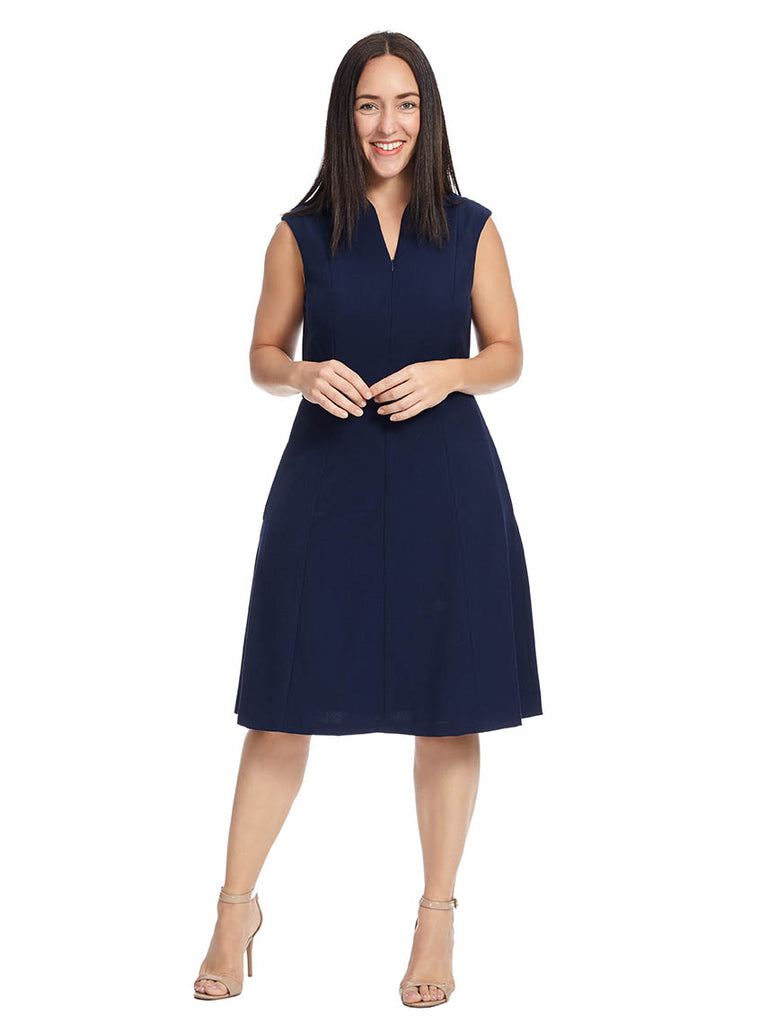 Fit And Flare Zip Front Dress In Navy Gwynnie Bee Outlet