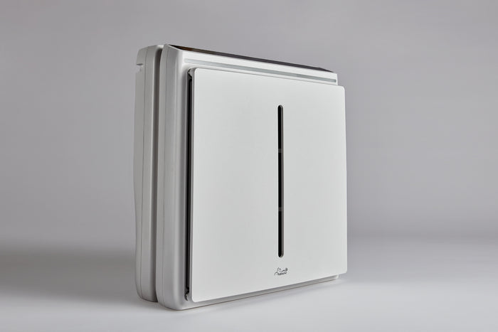 Angled view of white A3 air purifier
