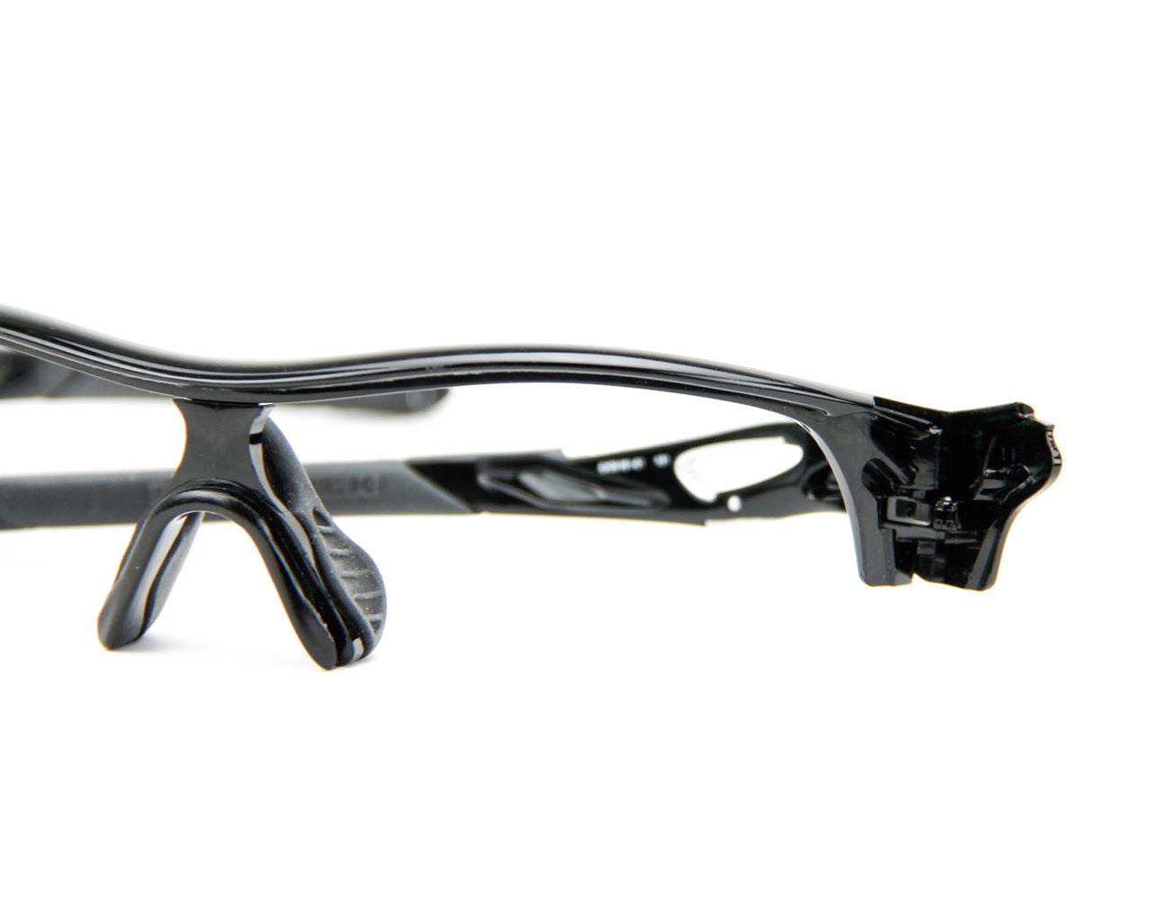 Oakley Radarlock sunglasses with no lenses in the open position
