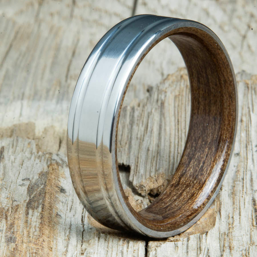 Black Walnut wooden rings – Peacefield Titanium