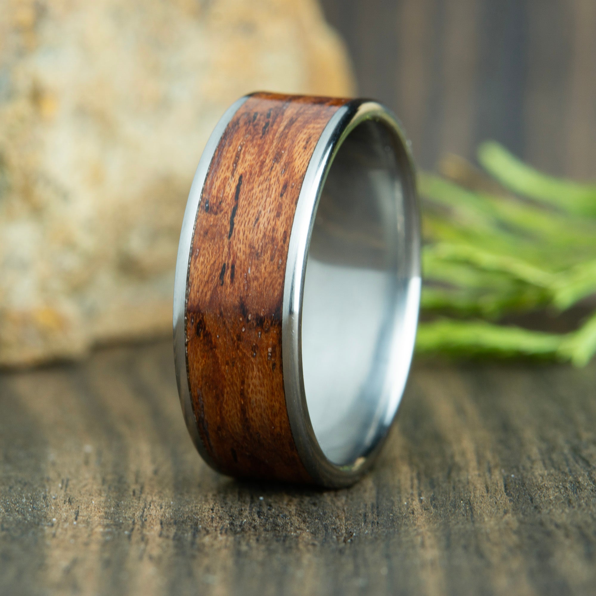 titanium mens ring with bubinga wood 