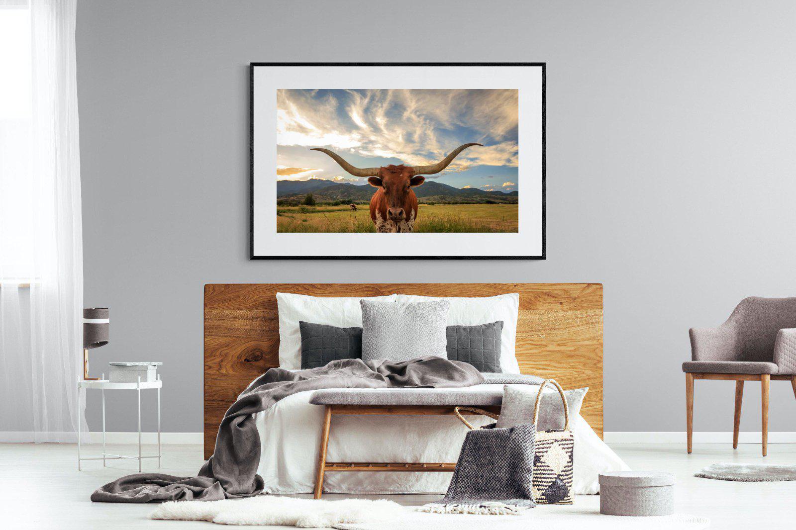 Long Horn-Wall_Art-150 x 100cm-Framed Print-Black-Pixalot