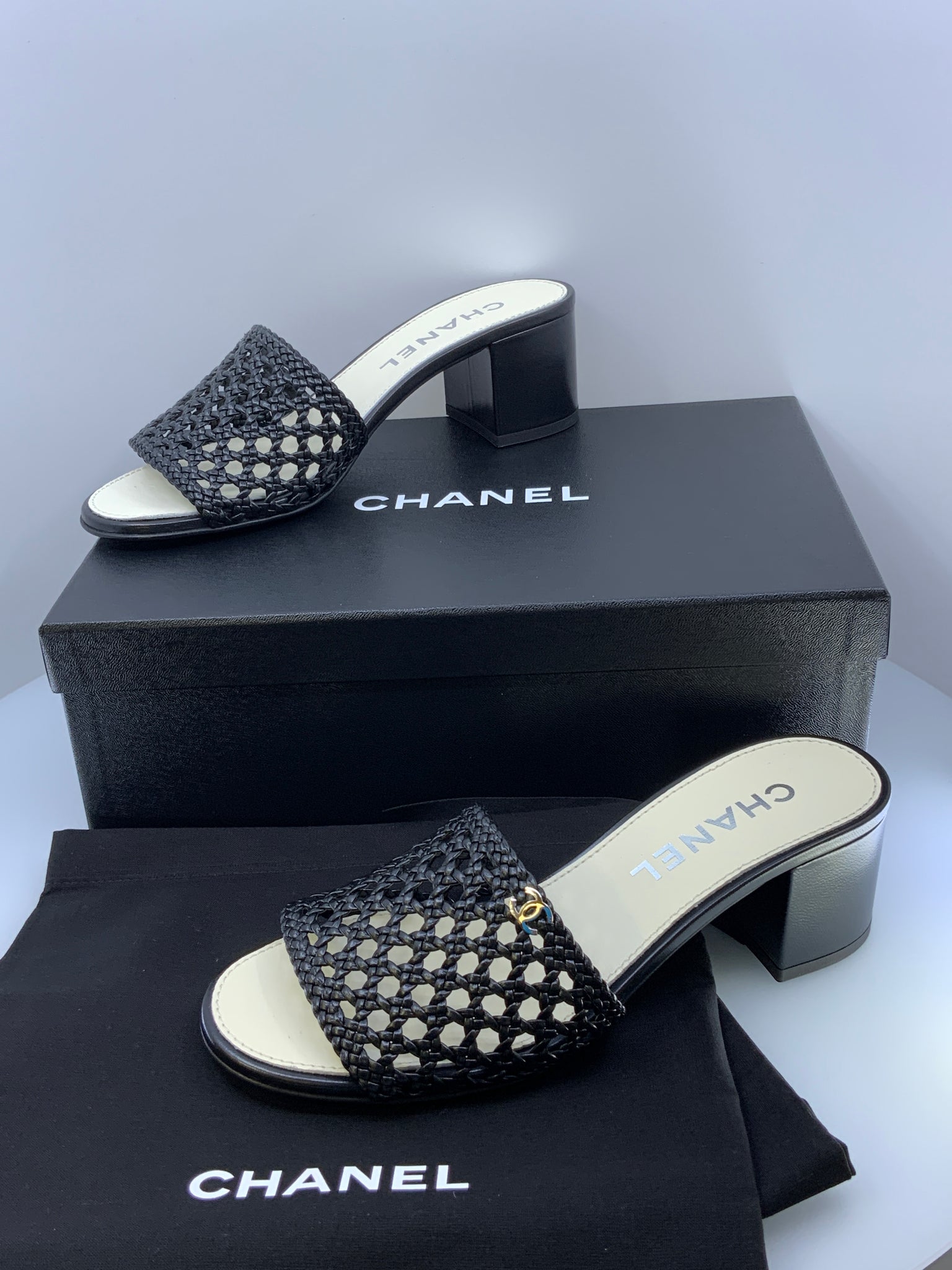 Chanel Slides Size 39 (US 8.5) Black Cane weave NEW – The Lavish Loft