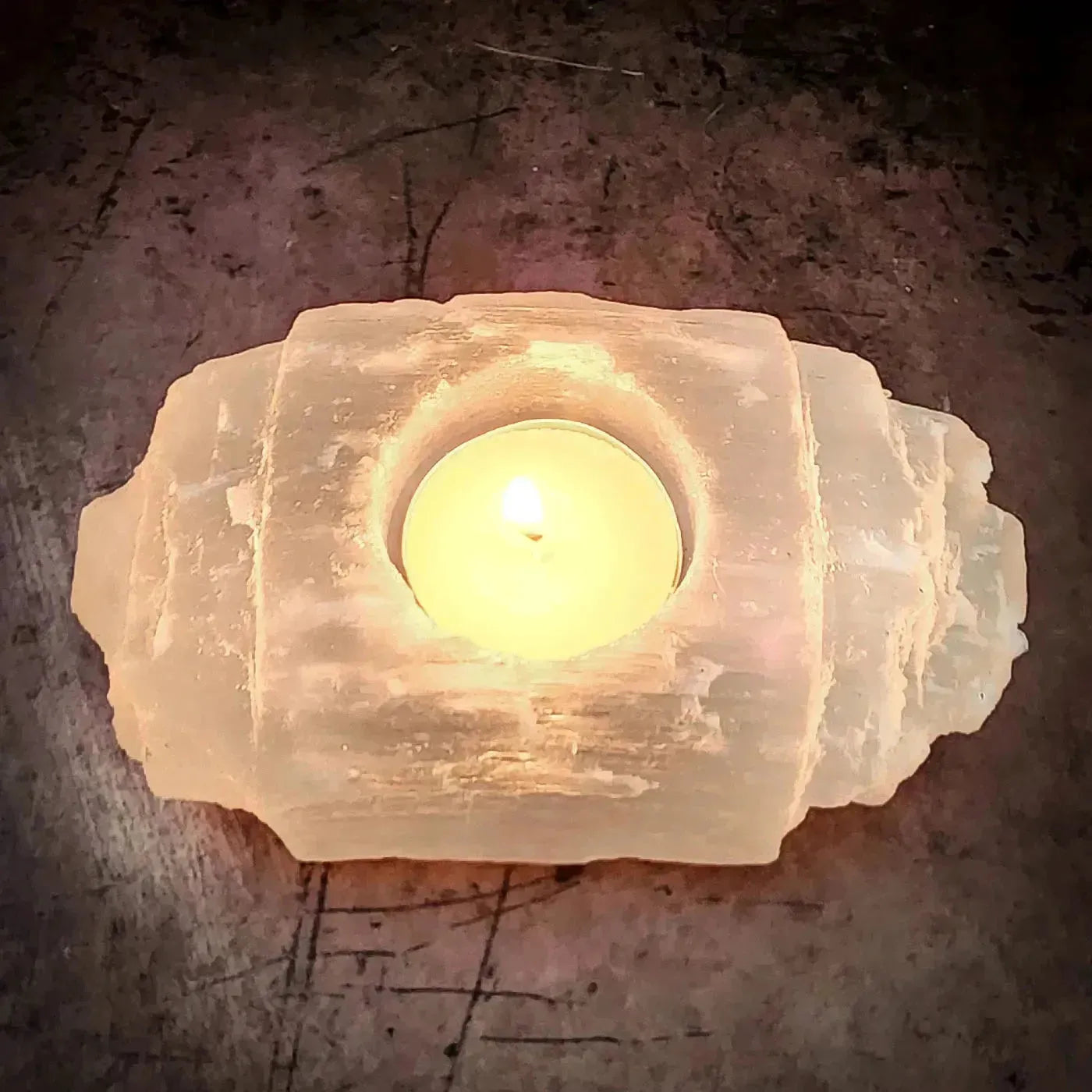 Selenite Log Tea Light Holder for Purification and Cleansing Energy