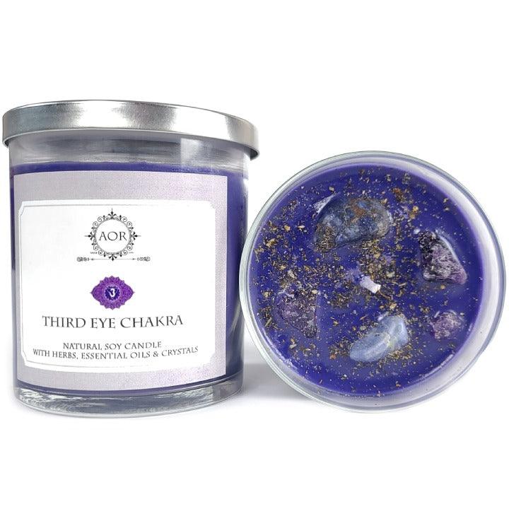 Third Eye Chakra Soy Candle (Ajna) with Crystals, Herbs & Essential Oils