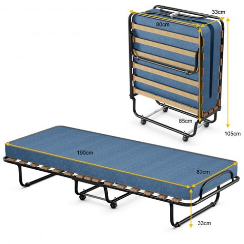 Portable Folding Bed with Foam Mattress and Sturdy Metal Frame Made in Italy-Navy