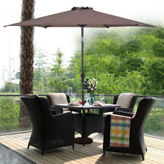 10FT Patio Umbrella 6 Ribs Market Steel Tilt with Crank Outdoor Garden without Weight Base-Tan