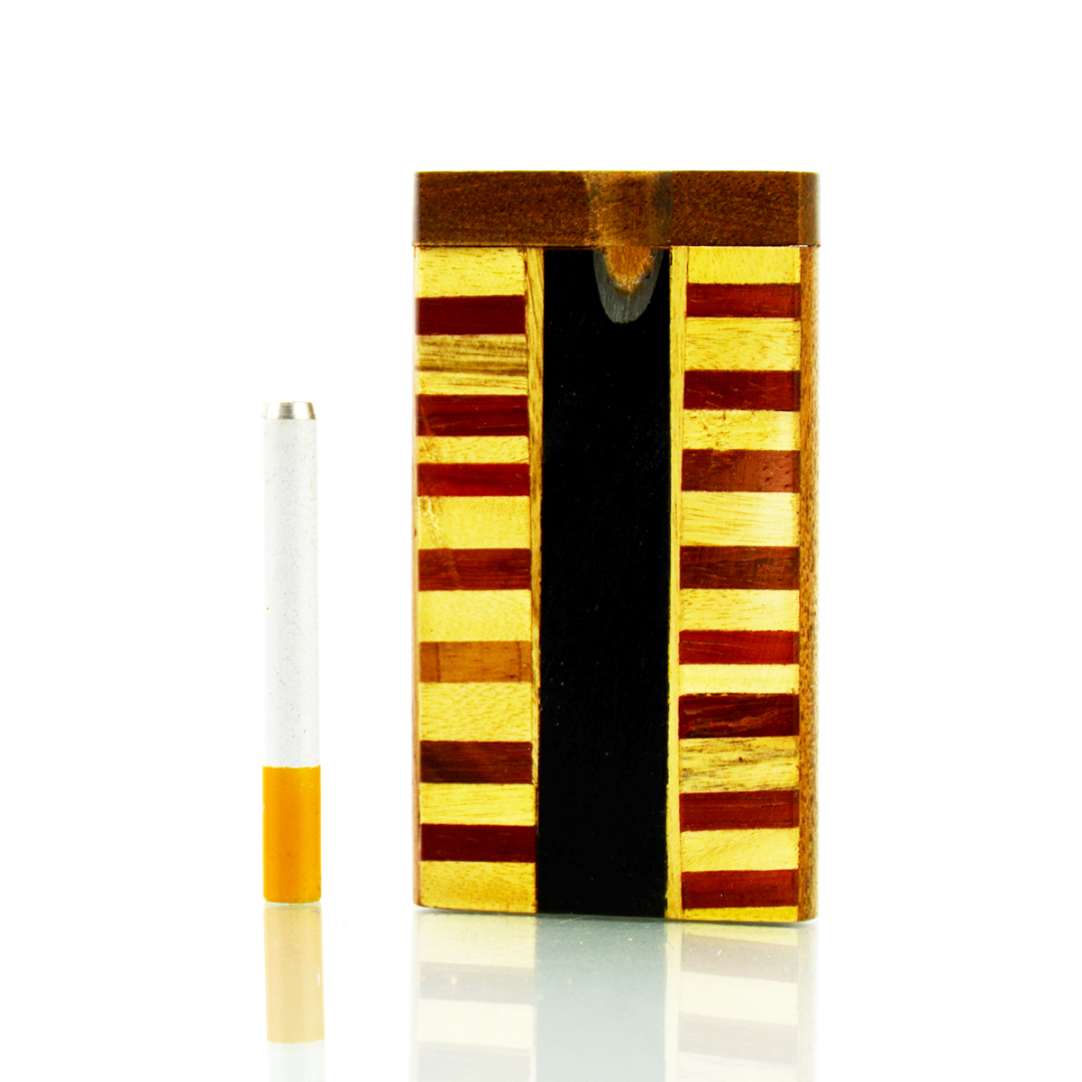 4'' Handmade Wooden Fat Black Stripe Design Dugout Art with 3'' Metal CIGARETTE