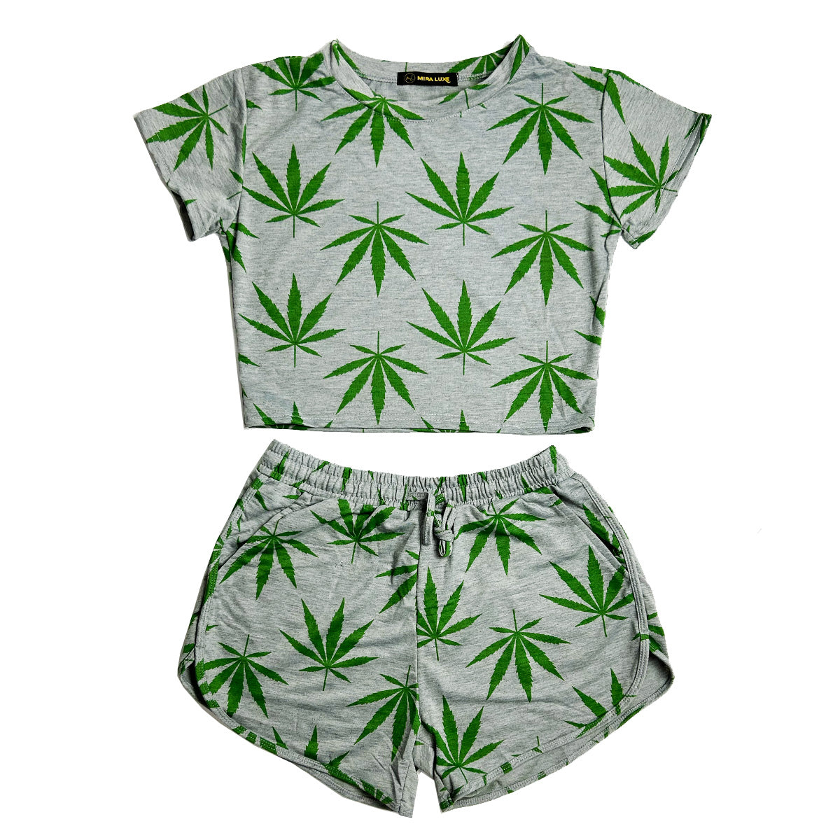 Woman Weed Green Leaf Crop Top with SHORTS - Pack of 6 Units 2M, 2L, 2XL
