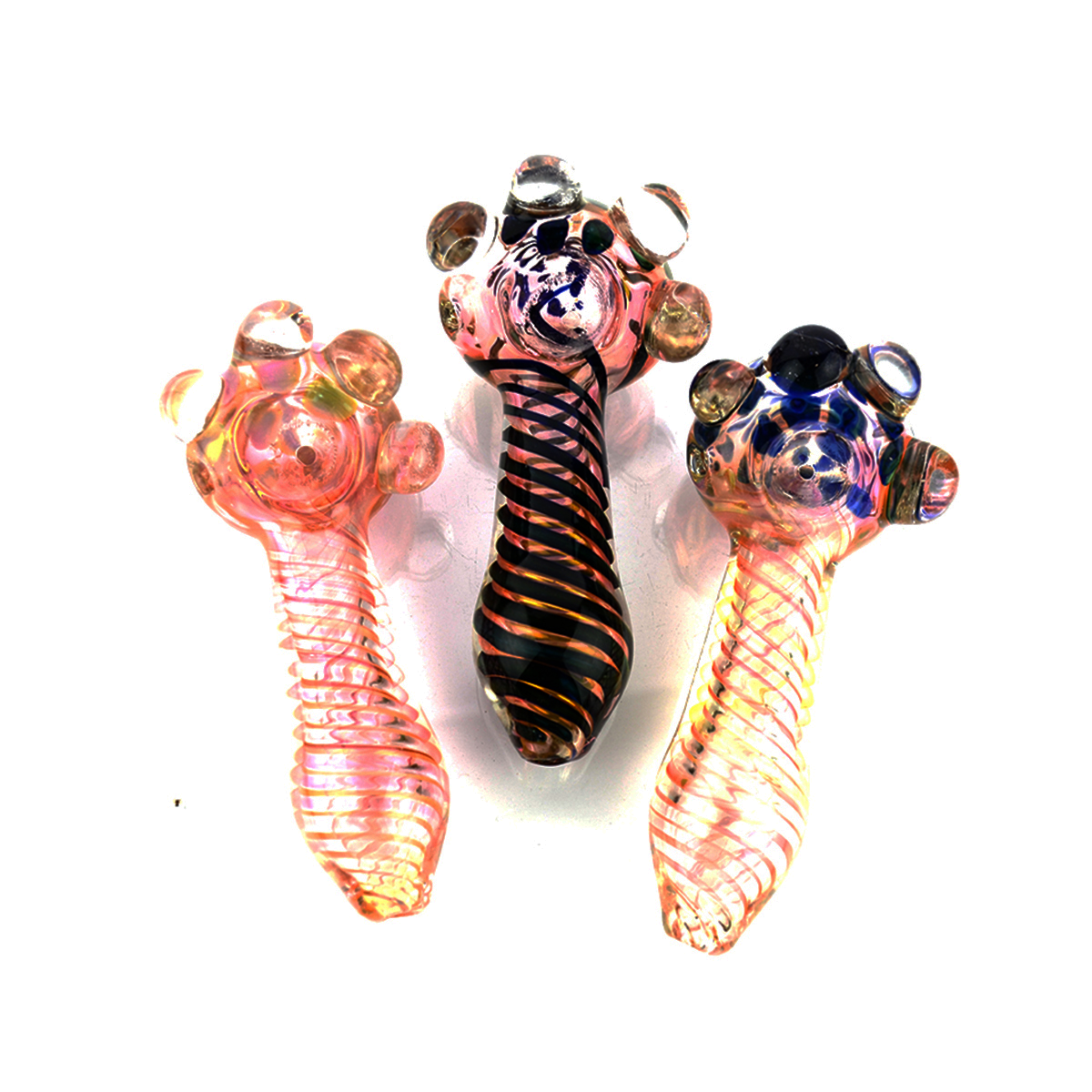 5'' Gold Fume Hand PIPE With Swirling Art and Flower Head Design 200G