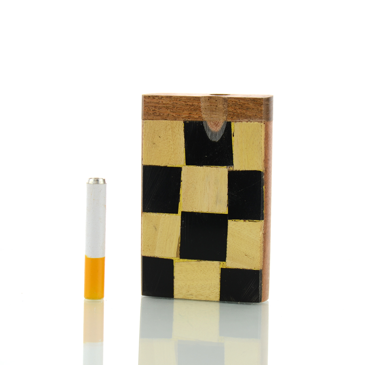 3'' Handmade Wooden Checker-Board Dugout Art with 2'' Metal CIGARETTE