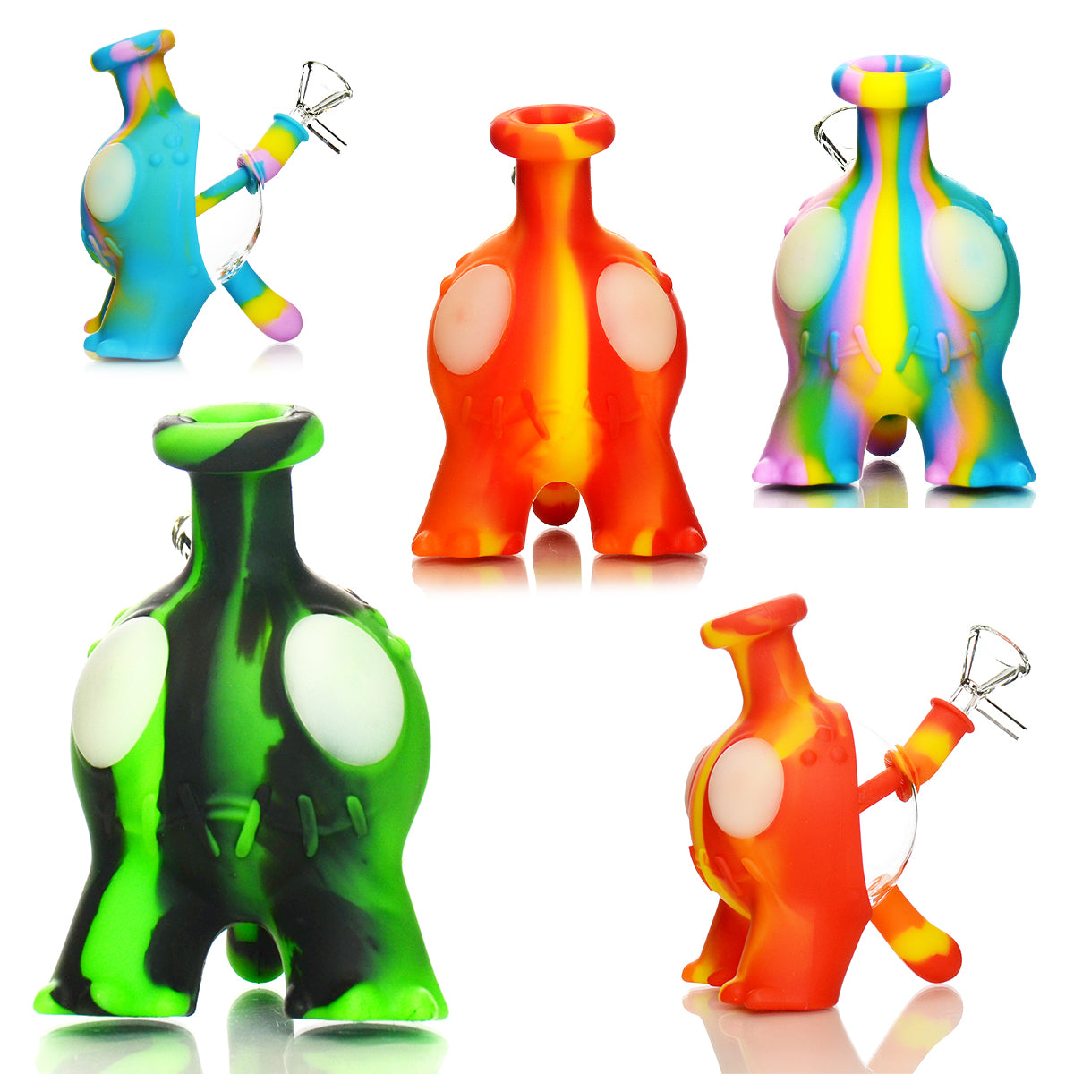 6'' Monster Silicone GLASS Water PIPE with 14mm Male Bowl- Eyes Glow in The Dark