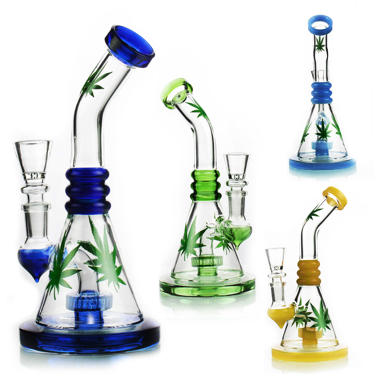 8'' Weed Leaf STICKER Water Pipe with 14mm Male Bowl