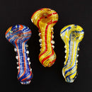 3" Ring Body Fume Glass Hand Pipe with Color Lines Approx 55g