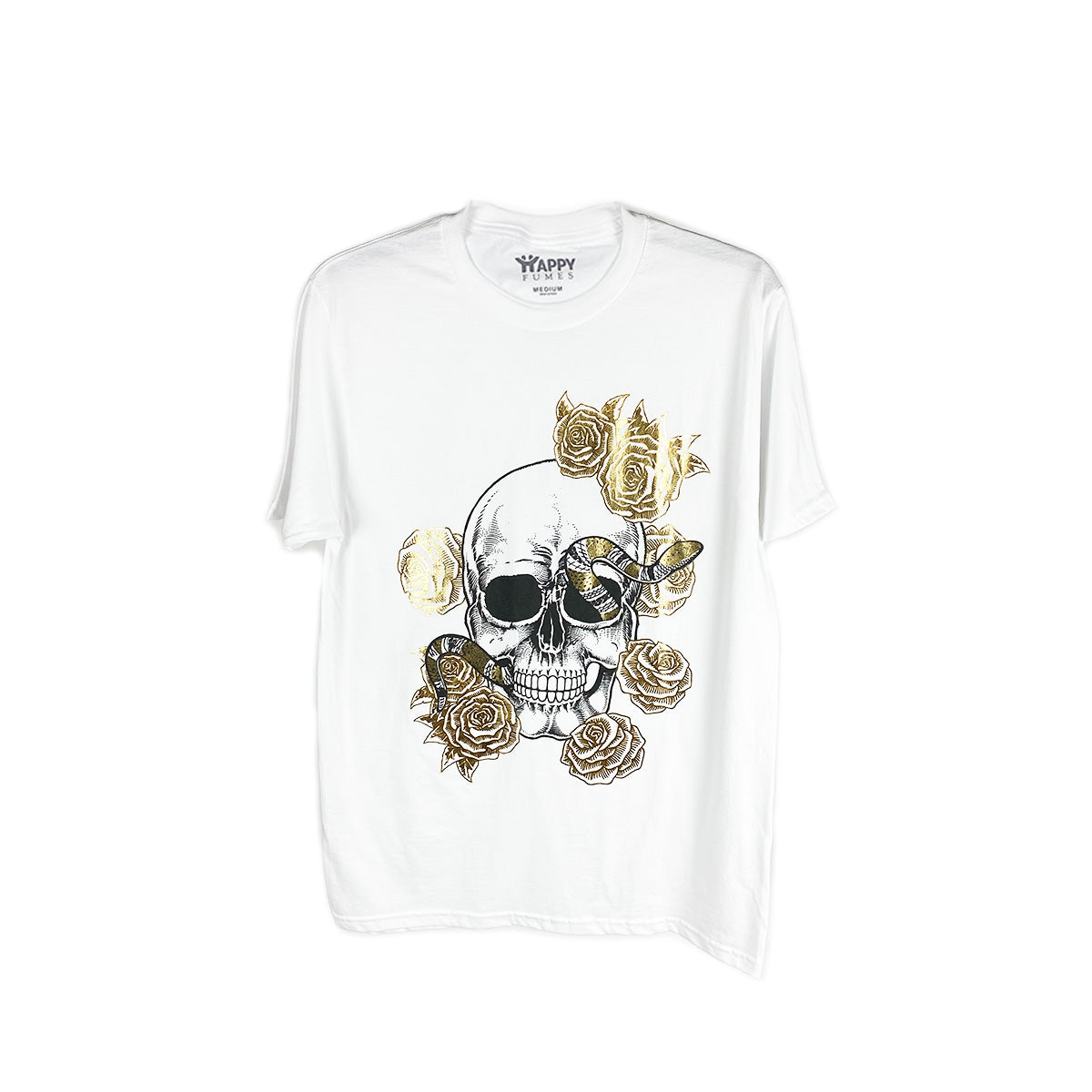 Skull Golden Rose White 100% Cotton T-SHIRT, Pack of 6 Units 1S, 2M, 2L, 1XL