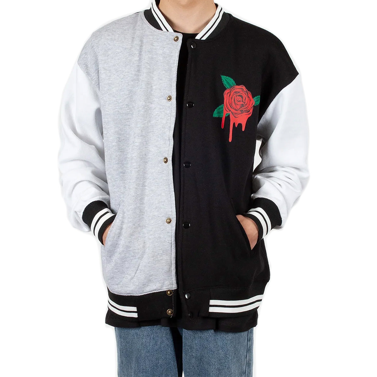 6 PIECES Pack of HeatherGrey/Black ''Drippin Rose'' Varsity Jacket 1S-2M-2L-1XL