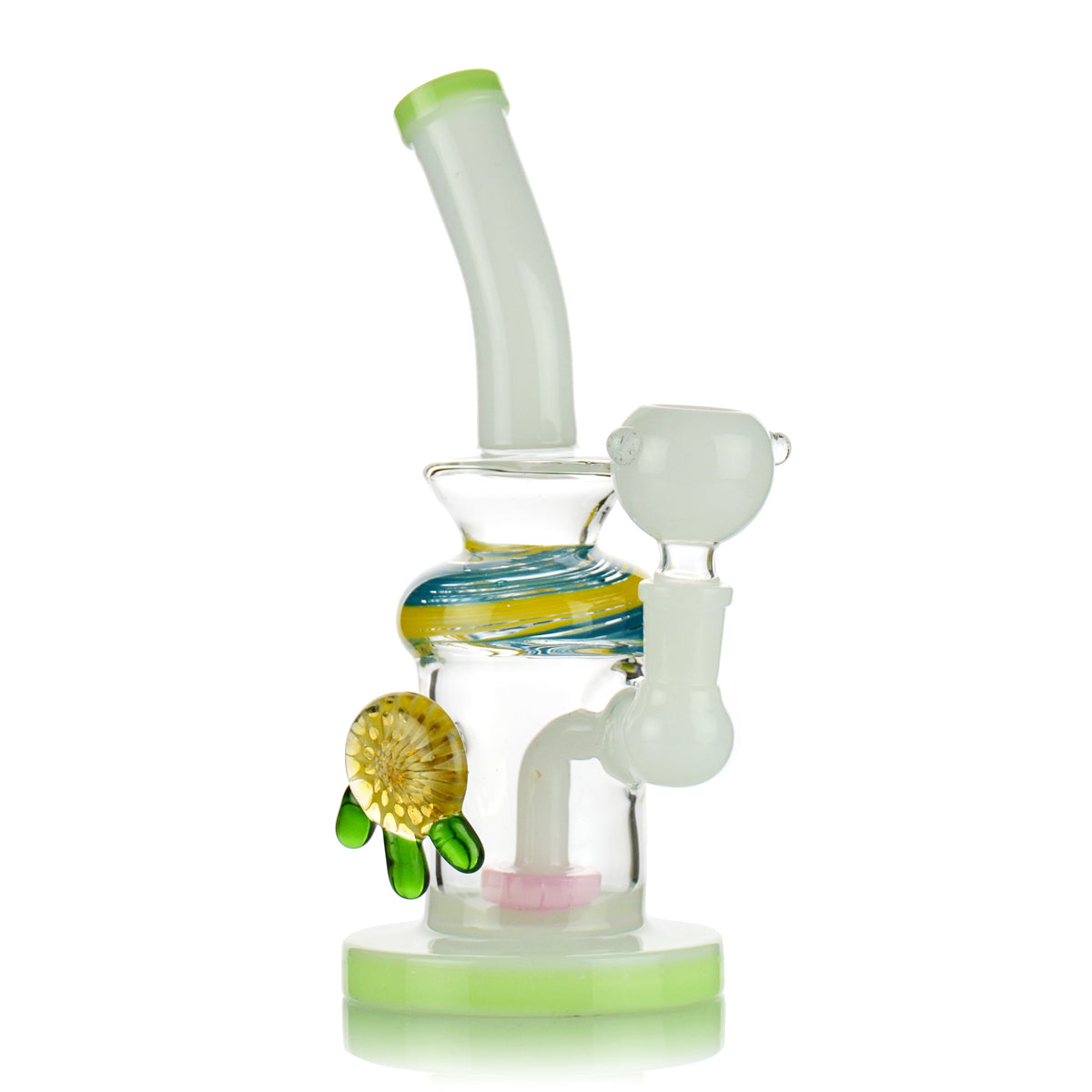 8'' White Tube Bong with FLOWER Locket, Round Shower and 14mm Male Bowl