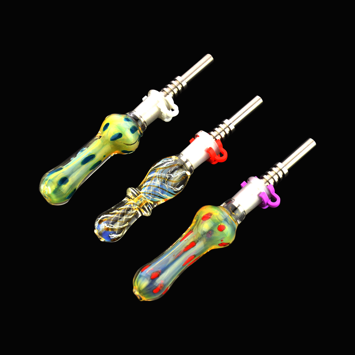 6'' Dot Glass Art Nectar Collector Concentrate Straw with 14mm Plastic Clip and Titanium NAIL